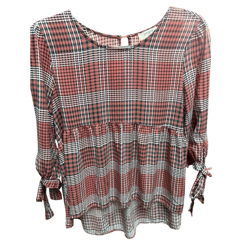 Umgee Plaid Tie-Sleeve Tunic